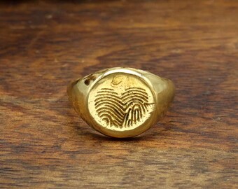 Handgemachte Messing Fingerabdruck Siegelring, personalisierte Band