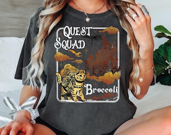 Quest Squad Broccoli Comfort Colors Shirt, Broccoli Cat Shirt, Ridoc Romantasy Fan Shirt, Dragon Rider Tee, Onyx Storm Bookworm Gifts
