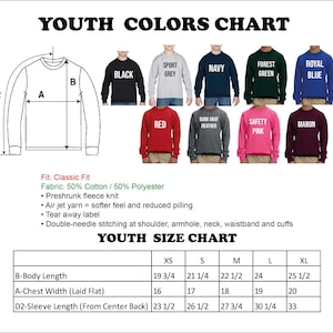 a diagram of a youth's long sleeve shirt