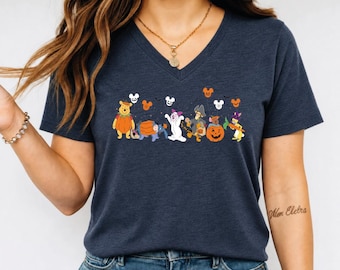 Winnie The Pooh Halloween Racerback, Winnie The Pooh Pumpkin Tank Top, Spooky Season Disney Friends Vneck Shirt, Retro Halloween Shirt