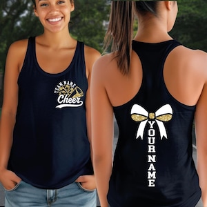 Custom Cheer Team Name Racerback, Personalized Cheerleader Tank Top, Two Sided Printed Vneck Shirt, Cheer Mom Tank, Custom Cheer Tee