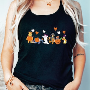 Winnie The Pooh Halloween Racerback, Winnie The Pooh Pumpkin Tank Top, Spooky Season Disney Friends Vneck Shirt, Retro Halloween Shirt