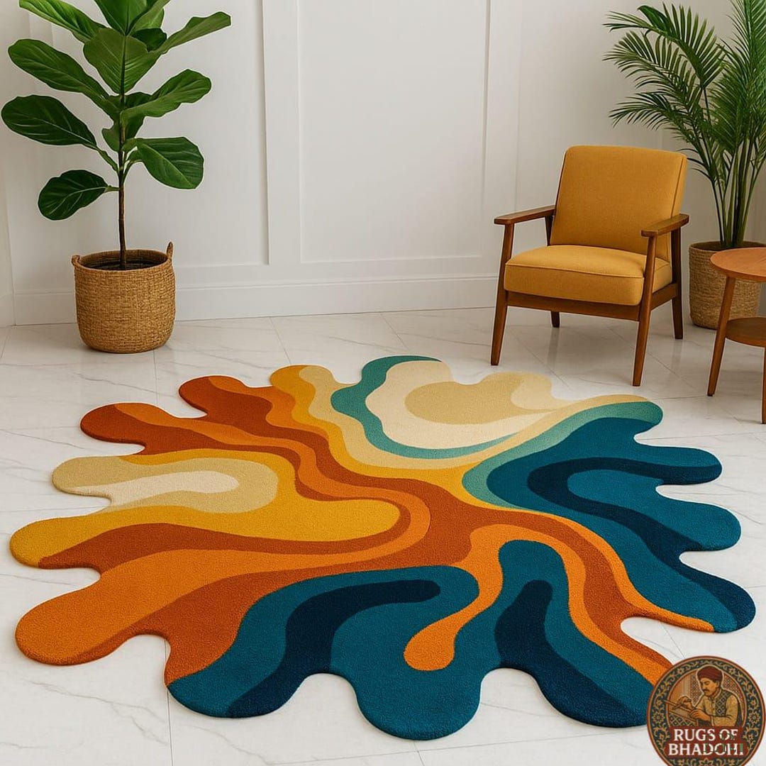 Abstract Splash Area Rug : Mustard & Teal Modern Floor Decor - Etsy