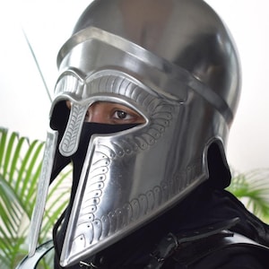Silver Greek Corinthian Wearable Knight Helmet |  medieval helmet for cosplay & LARP | knight crusader viking armor | Halloween costume prop