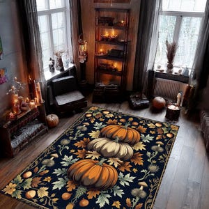 Gothic Pumpkin Tapestry Rug, Vintage Fall Botanical Rug, Dark Autumn Halloween Decor Halloween Rug, Gotic Rug, Dark Aesthetic Decor