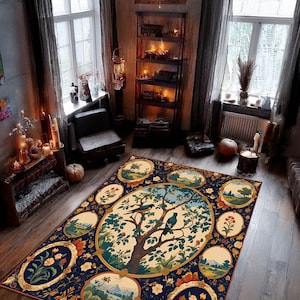 Vintage Woodland Tapestry Style Area Rug,Botanical Illustration,Elegant Nature Print,Elegant Decorative Carpet,Floral Rug,Digital Print Rug