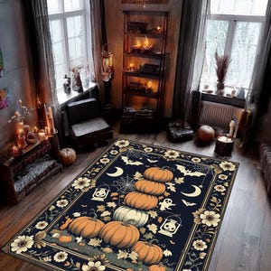 Gothic Pumpkin Tapestry Rug, Vintage Fall Botanical Rug, Dark Autumn Halloween Decor Halloween Rug, Gotic Rug, Dark Aesthetic Decor