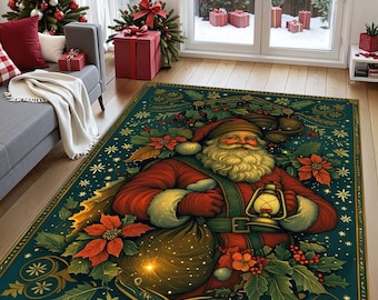 Merry Christmas Rug, Santa Claus Christmas Area Rug, Xmas Carpet