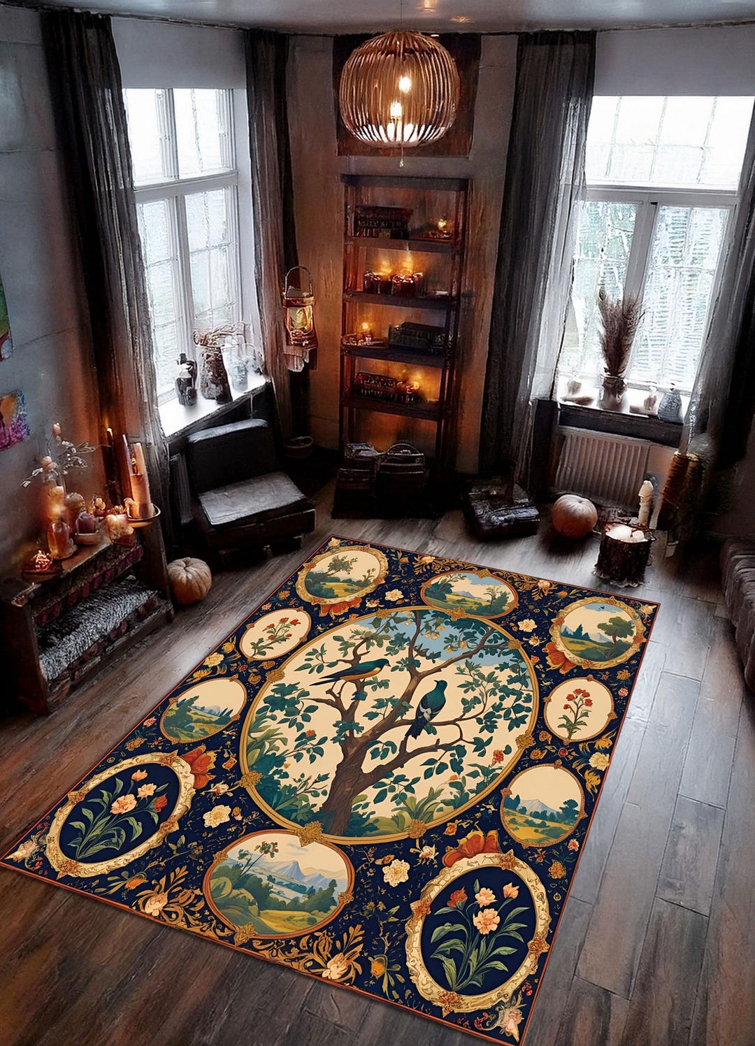 Digital Print Rug Designs Vintage Woodland Tapestry Style Area Rug,botanical Illustration,elegant ...