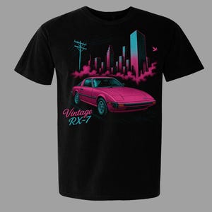 クラシックマツダRX-7グラフィックTシャツ、ロータリーエンジンTシャツデザイン、Rx7アートワーク、RX-7、ヴァンケルロータリーエンジン、