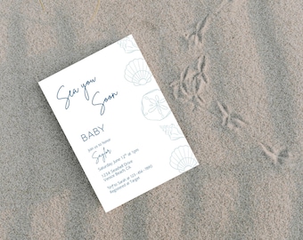 Sea You Soon Baby Shower Invitation, Seashell Baby Shower Invite, Sea You Soon Invitation Printable, Digital, Editable, Baby Shower Neutral