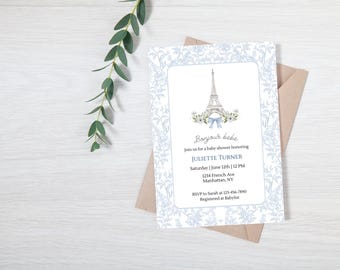 Bonjour Bebe Shower Invitation, French Baby Shower Invite, Bonjour Bebe Invitation Printable, Digital Invite, Editable, Baby Shower Neutral
