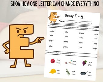 Bossy E Worksheets Bundle | Silent E, CVCe Practice (PDF)