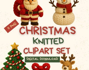 Paquete de imágenes prediseñadas navideñas de punto: PNG de crochet (descarga digital)