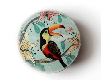 Boite Clic-Clac métallique Illustrée Toucan boite à pilules bonbons cendrier de poche