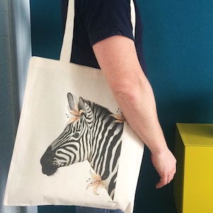 Illustration printed on Organic Zebra cotton bag image 1