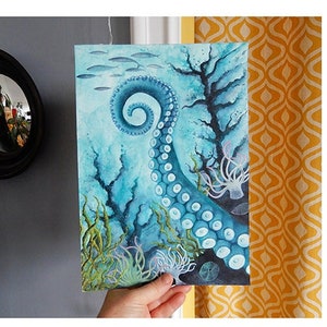 Ocean Blue watercolor illustration for wall decoration