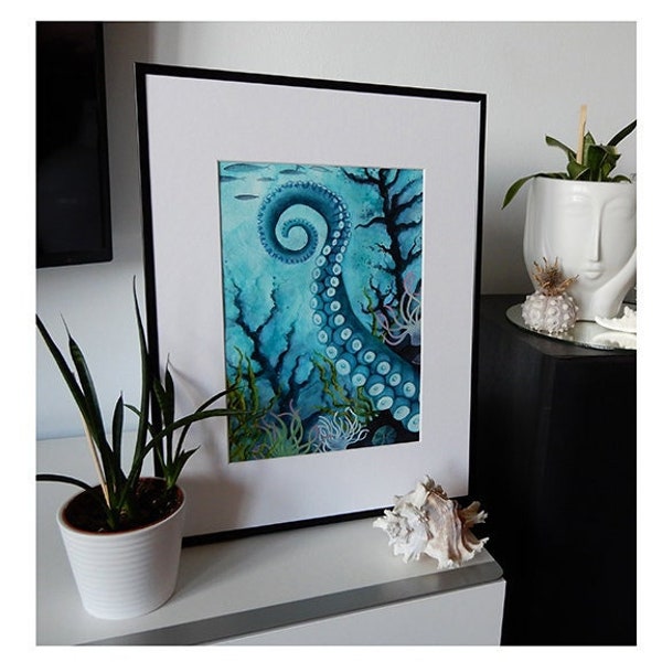 Tirage numérique d'après mon Aquarelle Bleu Ocean pour décoration murale