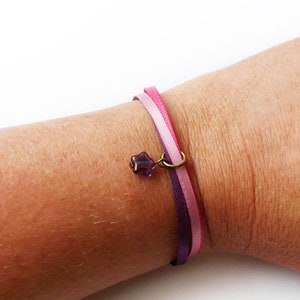 Bracelet tissu perles de verre étoile violette bijou fait main image 1