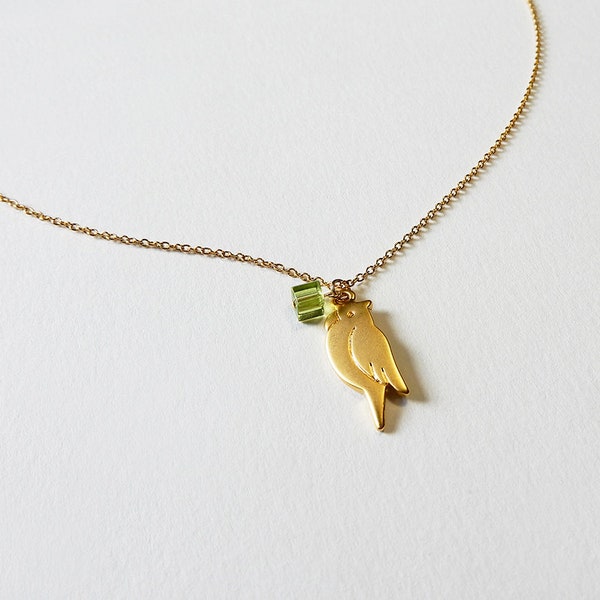 Chain necklace and parrot pendant gold plated green pearl trendy woman gift