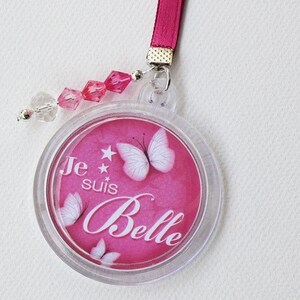 Porte-clés fille Je suis belle rose, accessoire pour les filles, papillon, message, cadeau femme, déco perles image 2