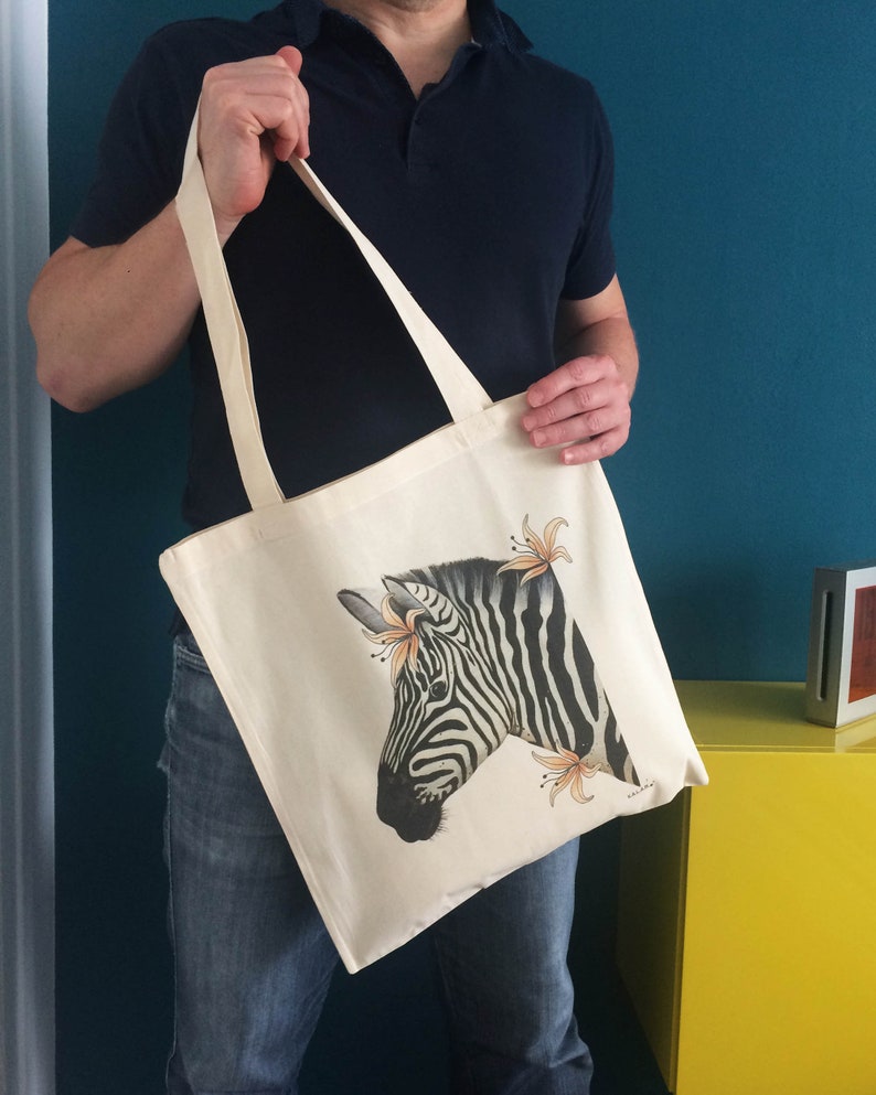 Illustration printed on Organic Zebra cotton bag image 2