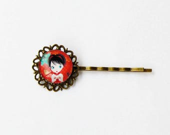 Barrette baroque Fée fond rouge ou Love fond noir