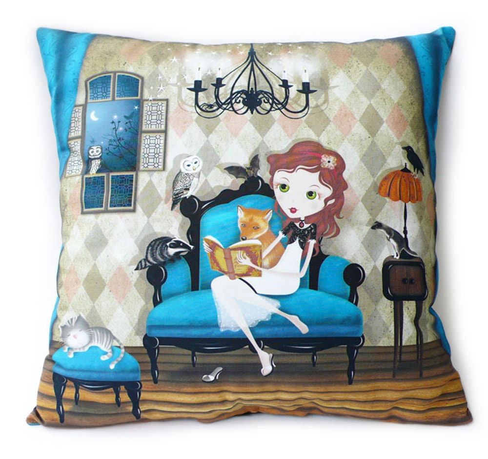 Coussin Illustré Belles Histoires Nocturnes Déco Chambre de Fille