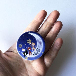 Boite Clic-Clac métal Illustrée Chat dans la lune boite à pilules bonbons cendrier de poche