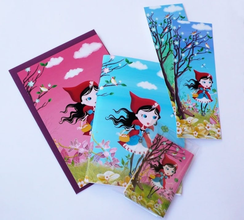 gift girl teen Red Riding Hood stationery set blue notebook blue pink