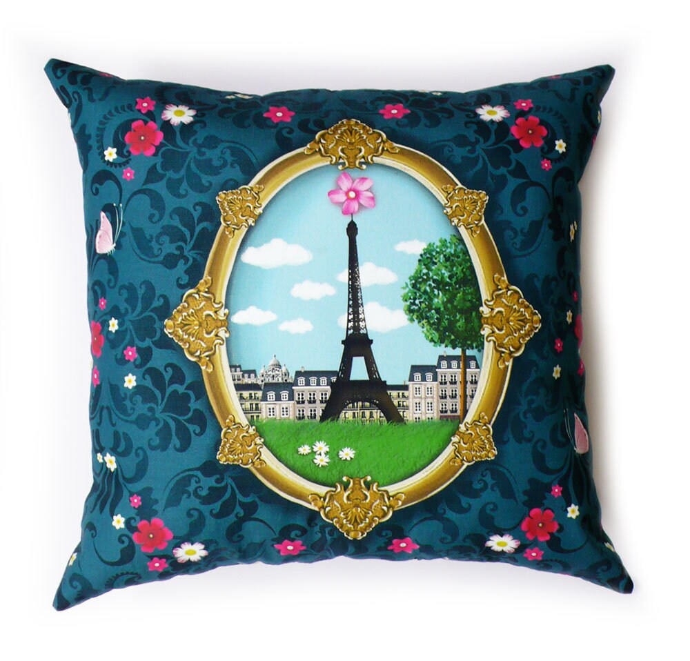 Coussin Déco Bleu Paris Tour Eiffel