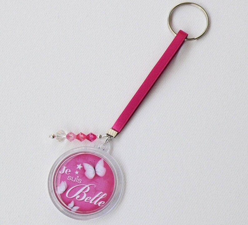 Porte-clés fille Je suis belle rose, accessoire pour les filles, papillon, message, cadeau femme, déco perles image 4