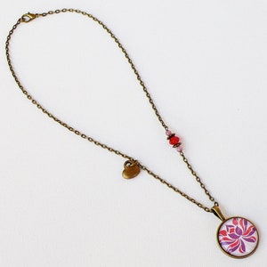 Short geometric Lotus flower necklace red purple image 2