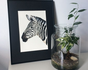 Print after Original Watercolor Zebra for wall decoration