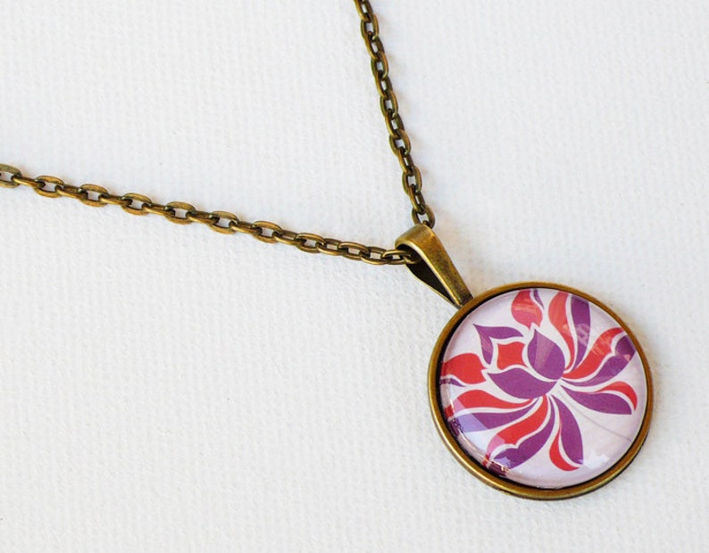 Short geometric Lotus flower necklace red purple image 3