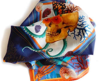 Foulard de soie carré Curiosités Abyssales cadeau femme océan