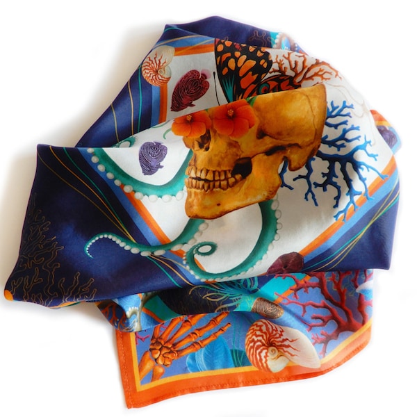 Foulard de soie carré Curiosités Abyssales cadeau femme océan