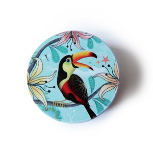 Petite boite ronde Paon ou toucan boite à bonbons, cendrier de poche
