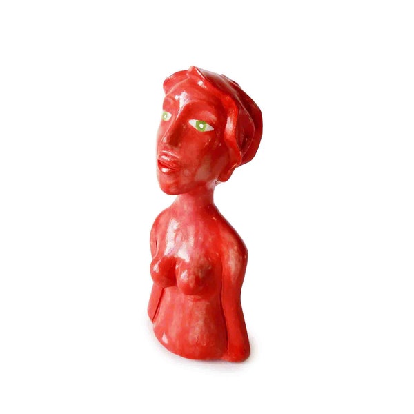 Sculpture argile buste femme rouge ou bleu