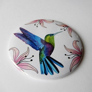 illustration imprimée sur un miroir de poche colibri et fleurs roses image 4