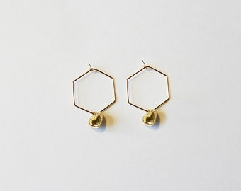 Boucles d'oreilles Créoles plaquées Or 24K pendentif cœurs