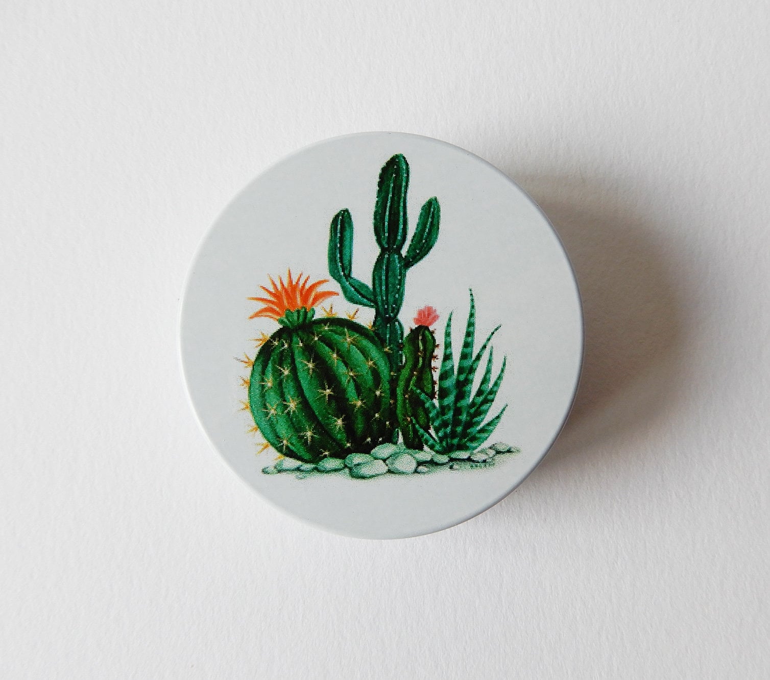 Dessin Cactus Imprimé sur Une Boite Ronde à Bonbons Pilules Cendrier de Poche