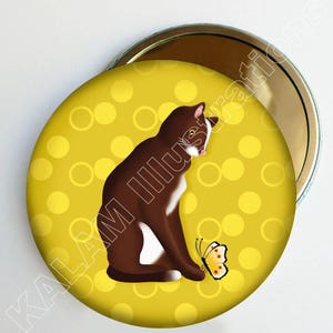 Petit miroir de poche chat ou chien différentes couleurs jaune chat