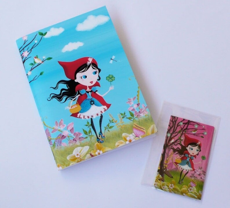 gift girl teen Red Riding Hood stationery set blue notebook blue pink