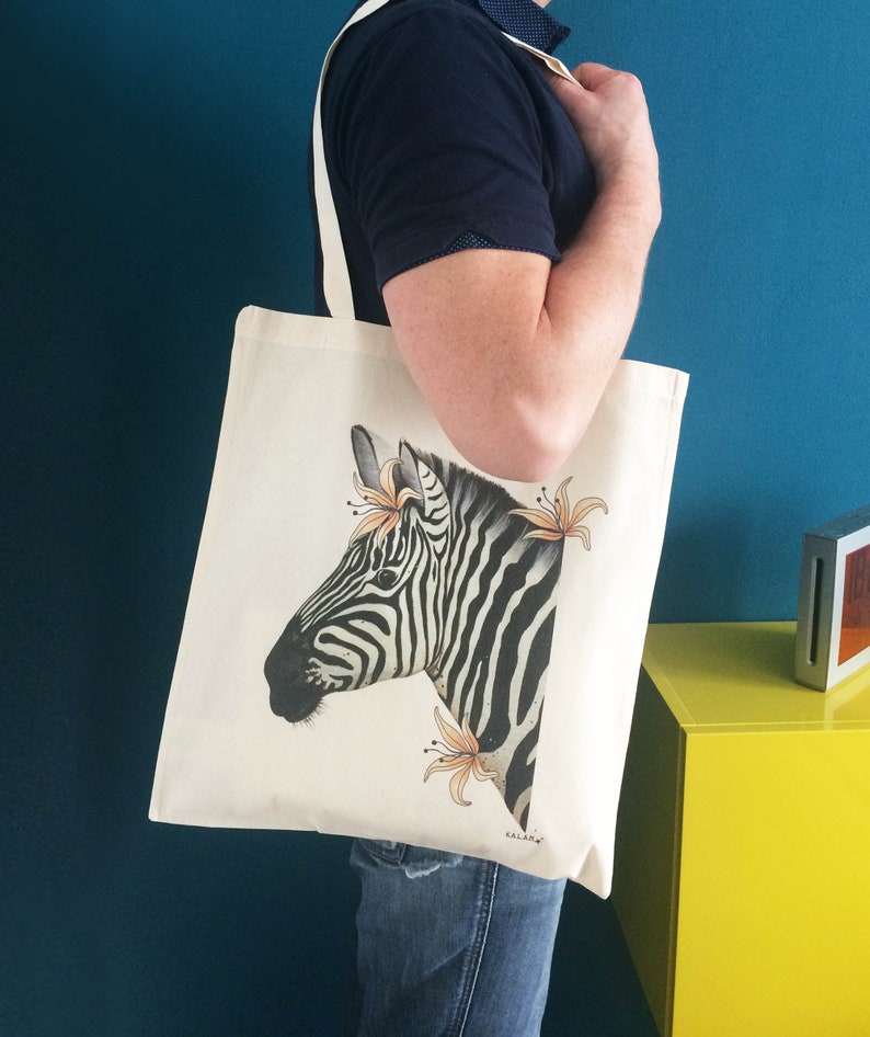 Illustration printed on Organic Zebra cotton bag image 3