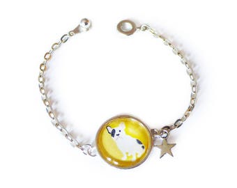 Bracelet fille Bouledogue jaune ou rose chaine argentée