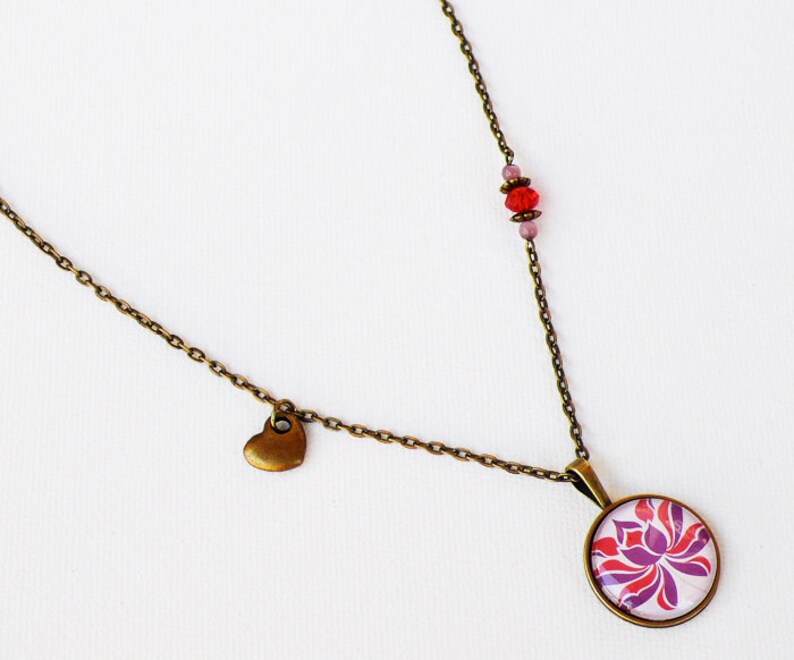 Short geometric Lotus flower necklace red purple image 1