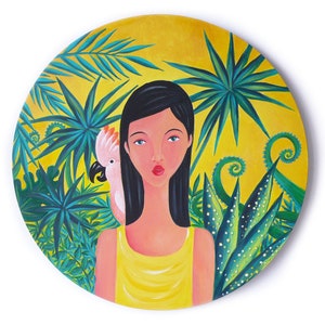 Round acrylic painting for wall decoration Tropical Light