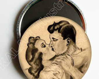 Petit magnet ronds dessin vintage couple cinéma Hollywood