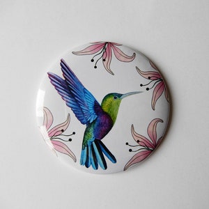 illustration imprimée sur un miroir de poche colibri et fleurs roses image 2